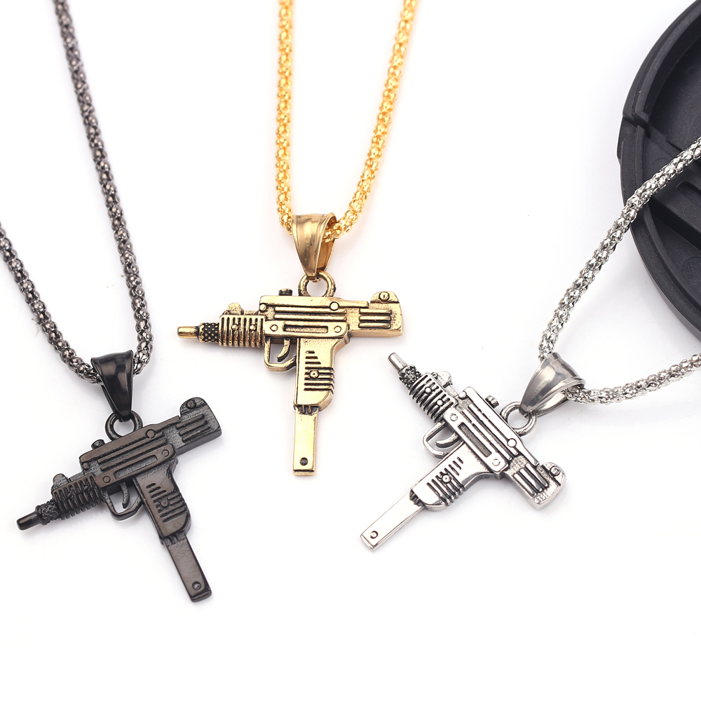 Hip Hop Chain Necklace - Pendentif Collier Pistolet Mitrailleuse Uzi Punk