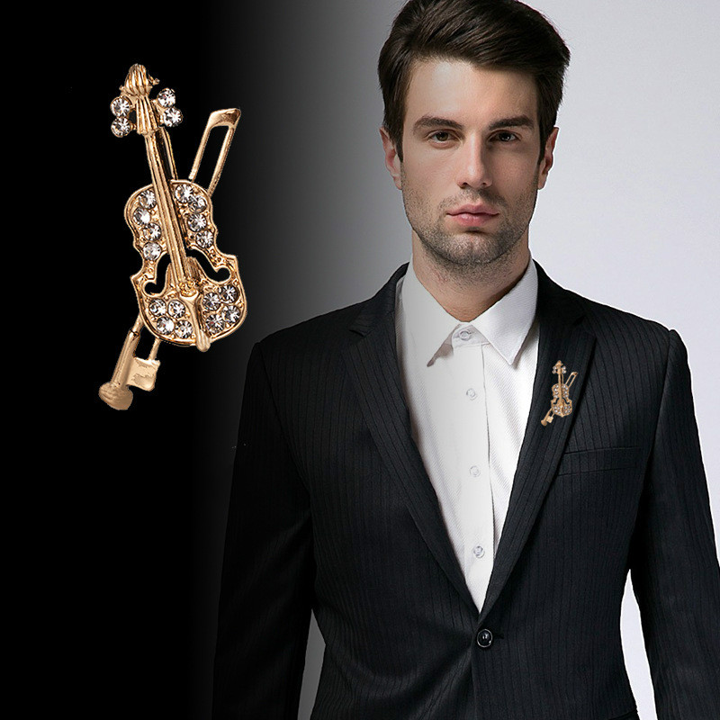 Vintage Brooch Pin - Broche de violon en cristal, bijoux,
