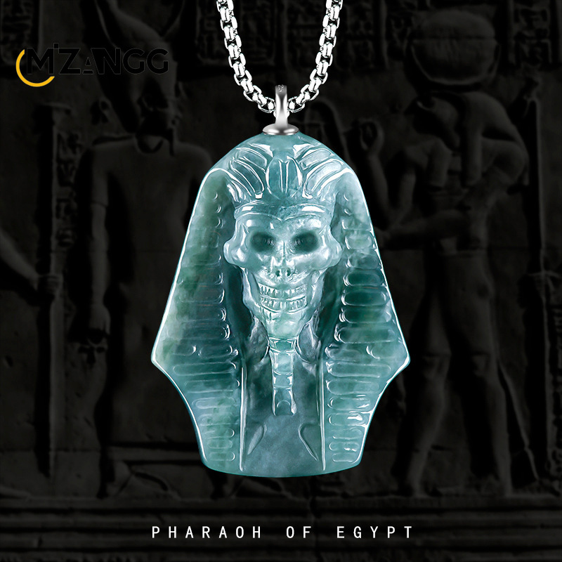 Hip Hop Chain Necklace - Pendentif pharaon égyptien en jadéite d'eau