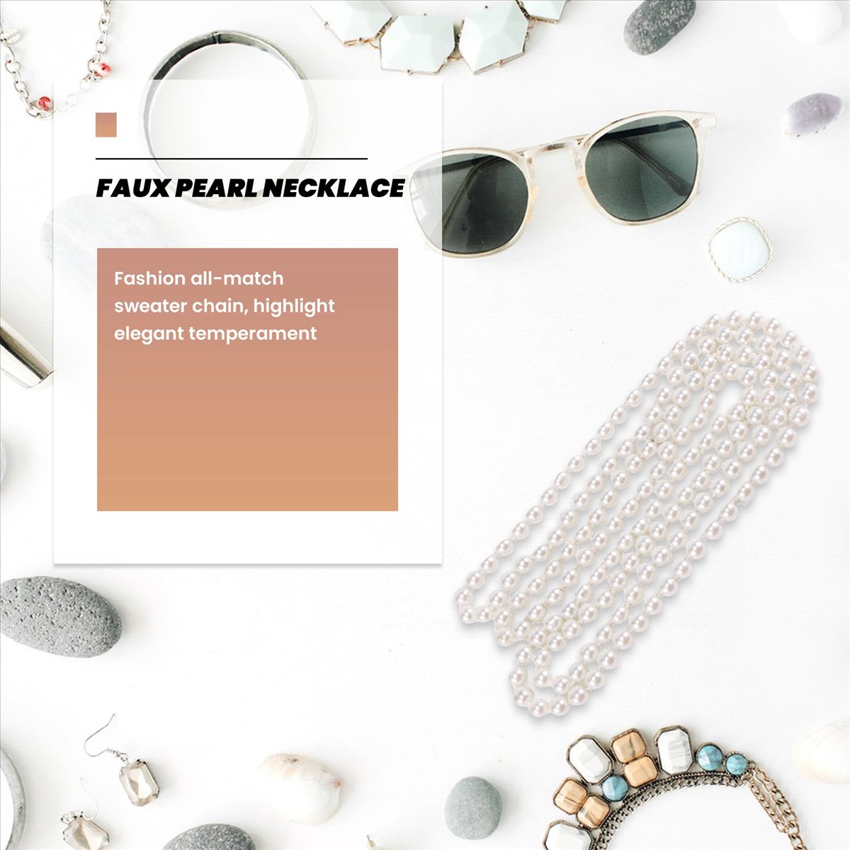 Pearl Necklace - ABQR Collier long chaîne de pull