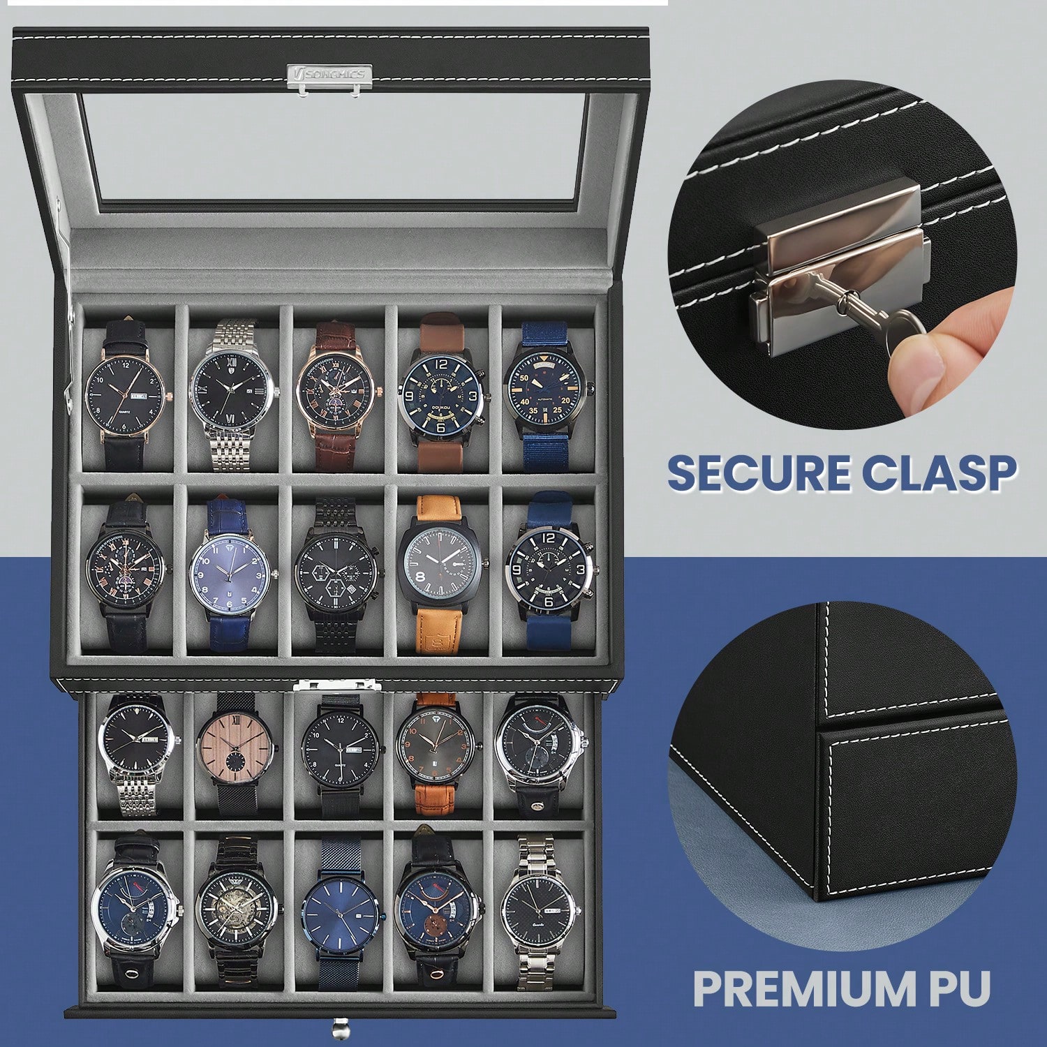 Boîte à montres 20 emplacement - Jewelry Box With Watches avis et prix